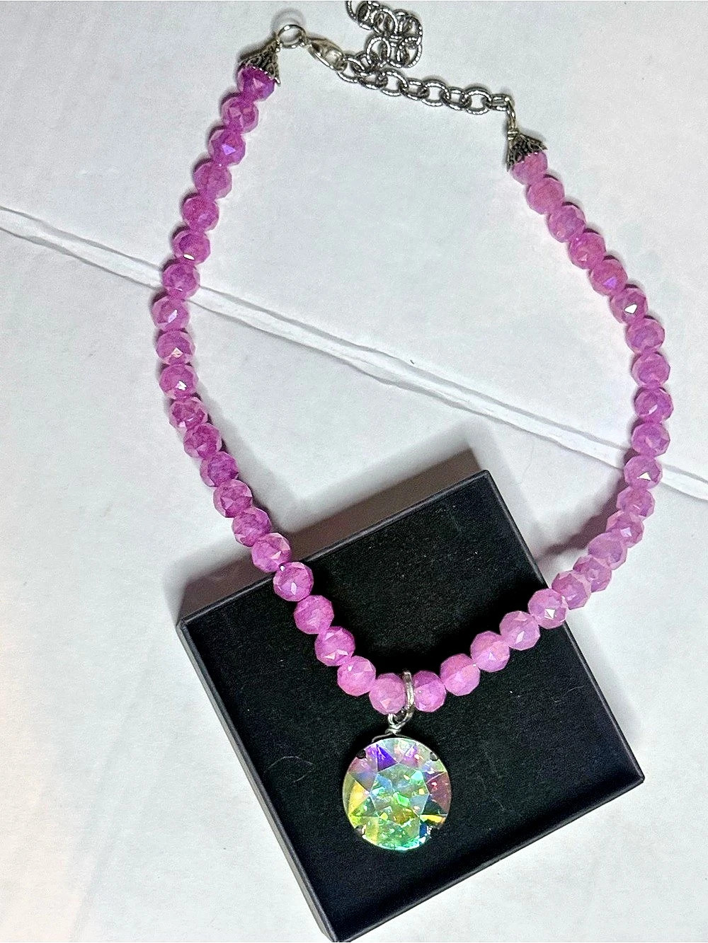 Sandra Ling Pink Beaded ab Pendant Necklace Like New